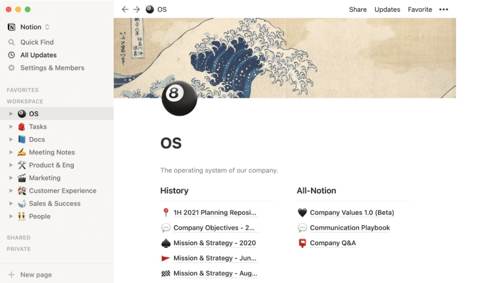 Przykład dokumentacji w Notion