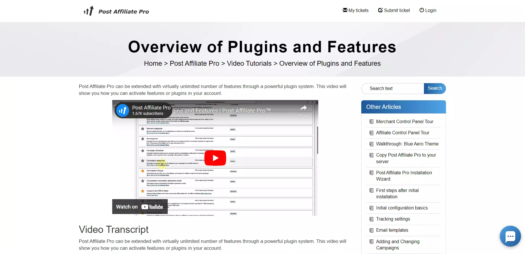 Samouczek wideo Post Affiliate Pro