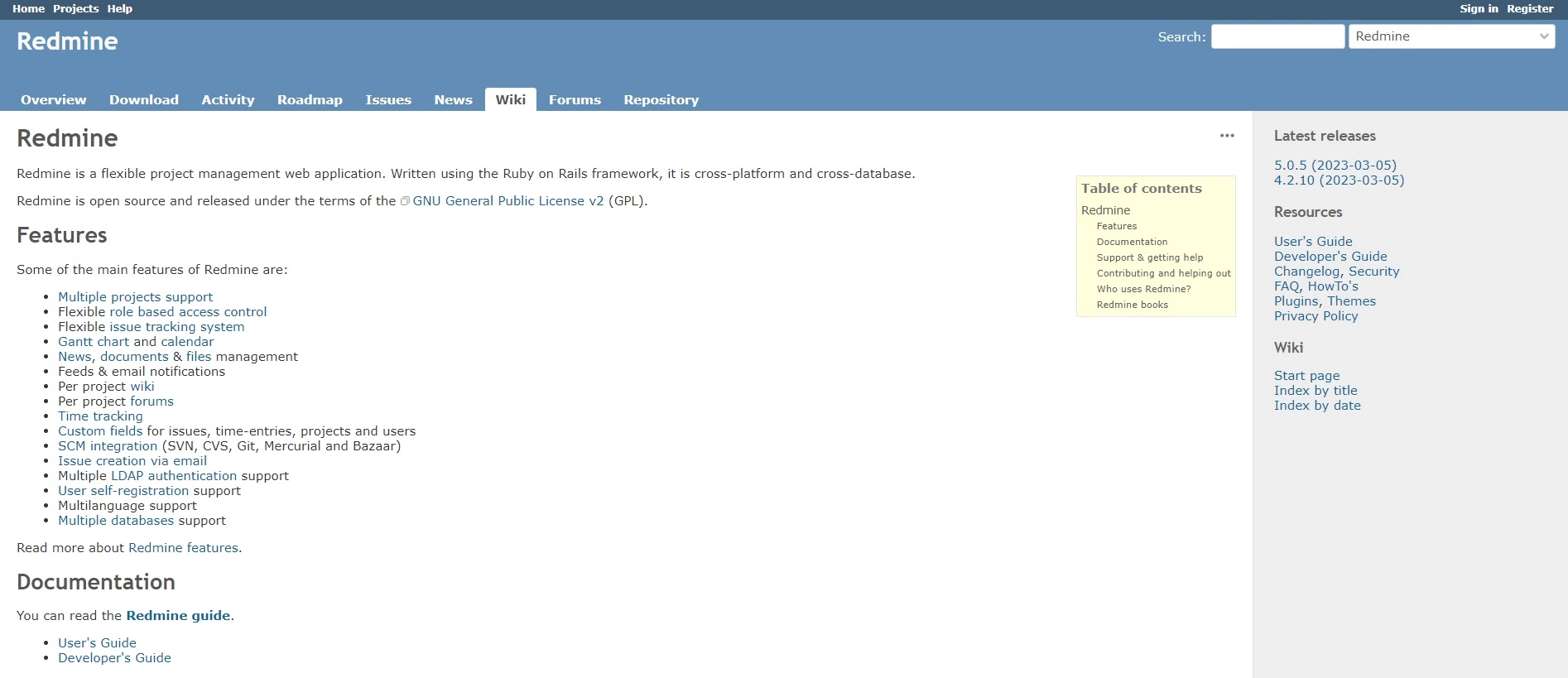Strona główna Redmine - platforma open-source, która może pomóc Ci zautomatyzować procesy i wspomóc planowanie zadań, aby poprawić efektywność w Twojej firmie.