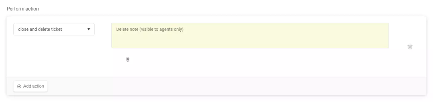 Automatyczna konfiguracja reguły pokazująca akcję 'zamknij i usuń bilet' w LiveAgent