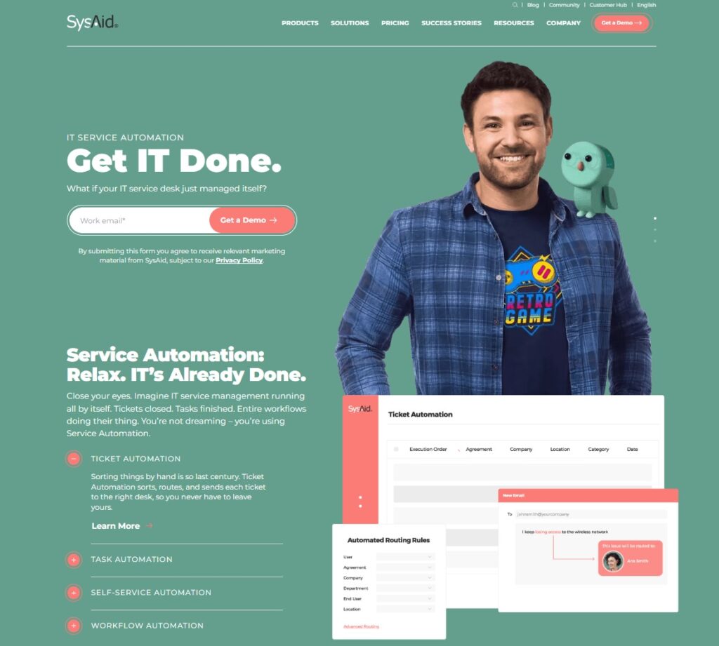 Obraz strony głównej SysAid - oprogramowanie do zarządzania usługami all-in-one dla specjalistów IT