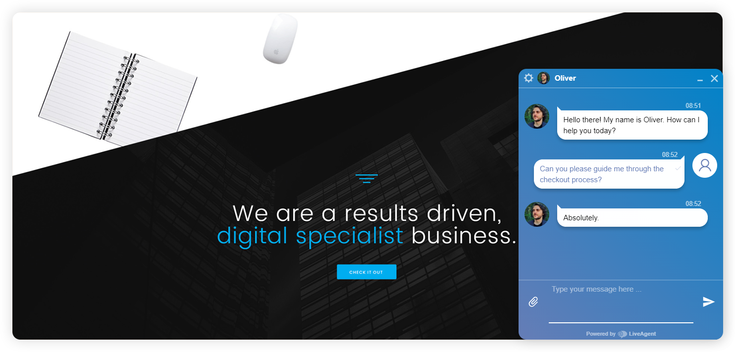 Przykład rozmowy live chat dla przedsiębiorstw