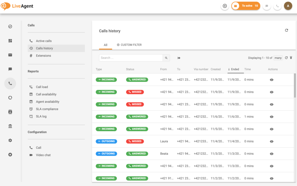 Zarządzanie centrum kontaktowym - historia połączeń
