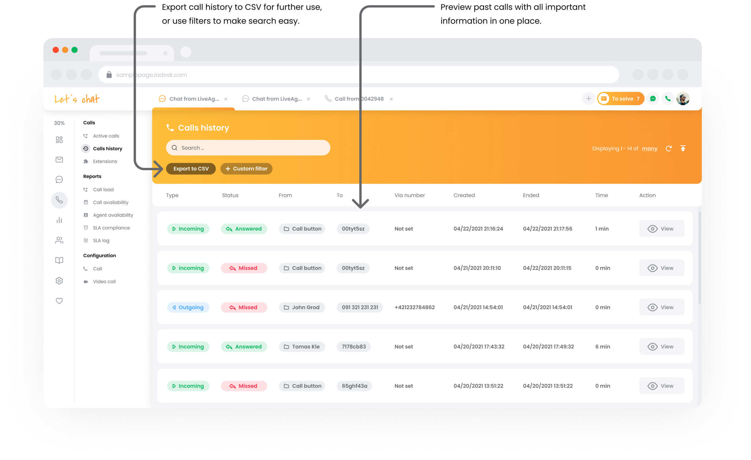 Historia połączeń