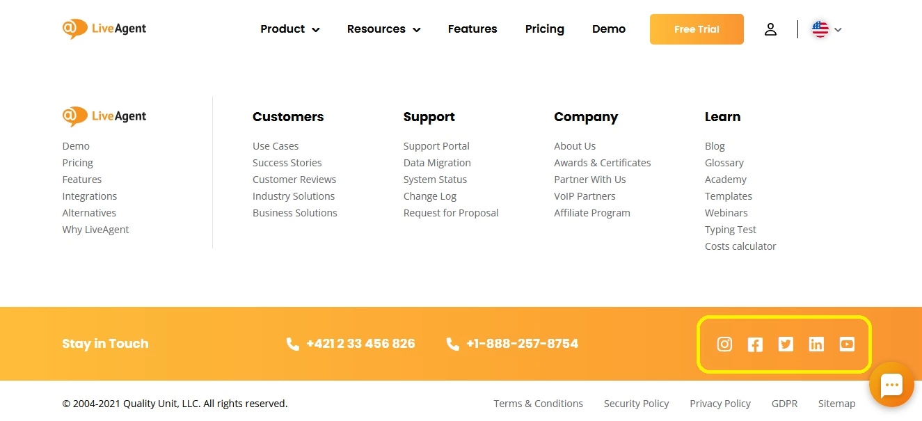 Przykład ikon mediów społecznych - LiveAgent