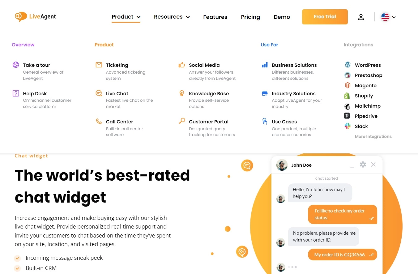 Nawigacja produktu LiveAgent