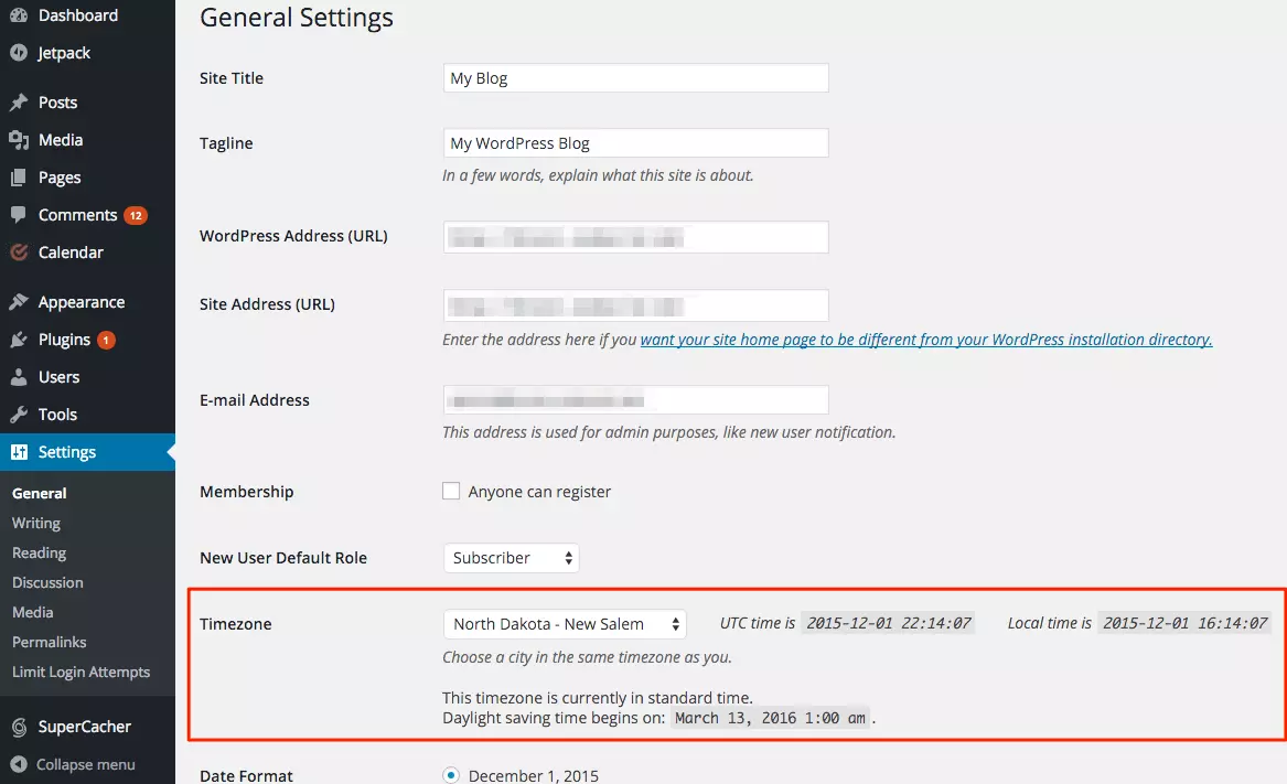 Ustawienia strefy czasowej WordPress