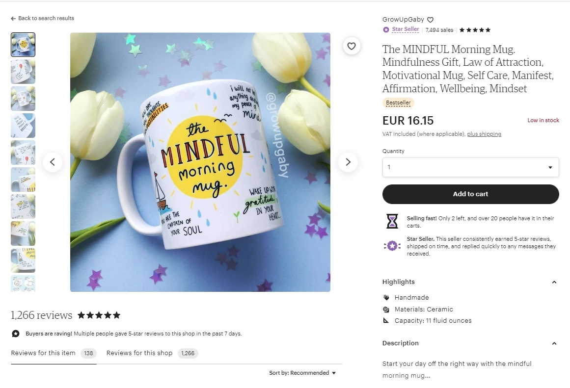 Przykład oferty produktu Etsy