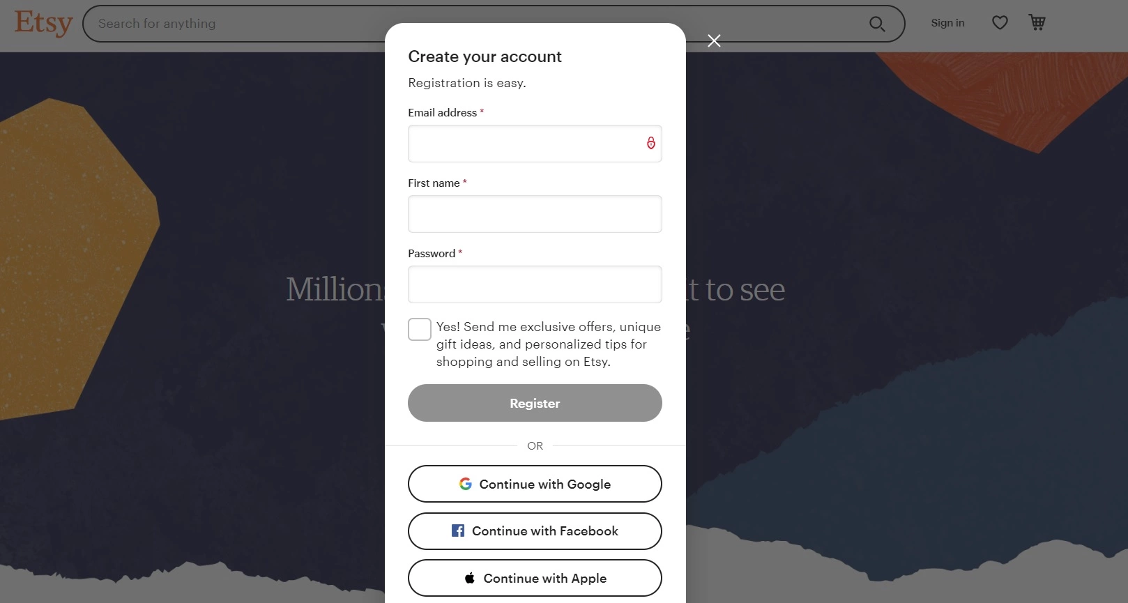 Rejestracja sklepu Etsy