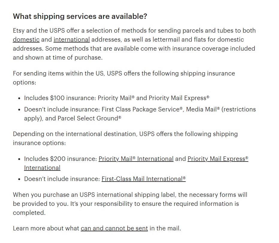 Dostępne usługi wysyłki Etsy