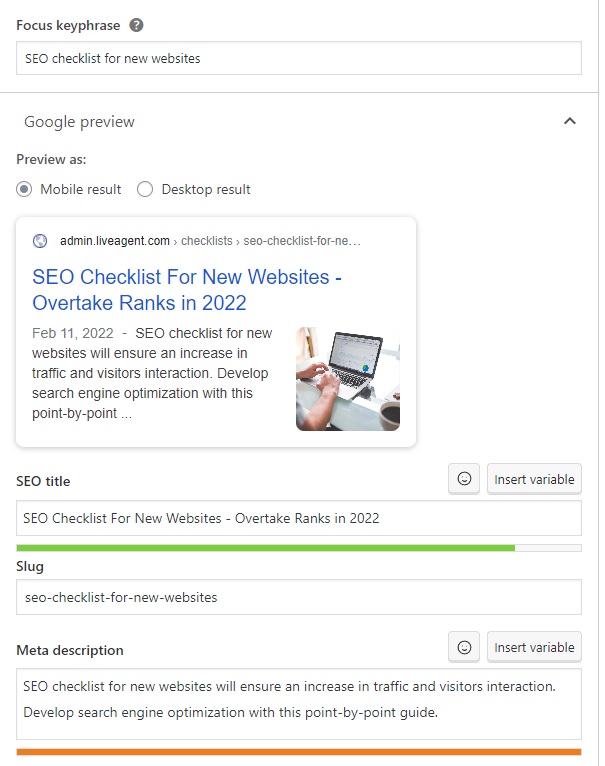 LiveAgent - przykład frazy kluczowej, tytułu SEO i metaopisu