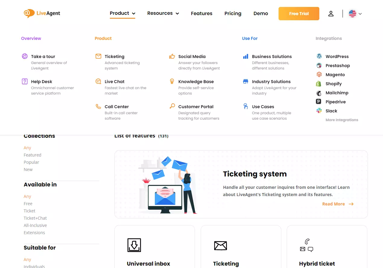 Główny i boczny nagłówek LiveAgent