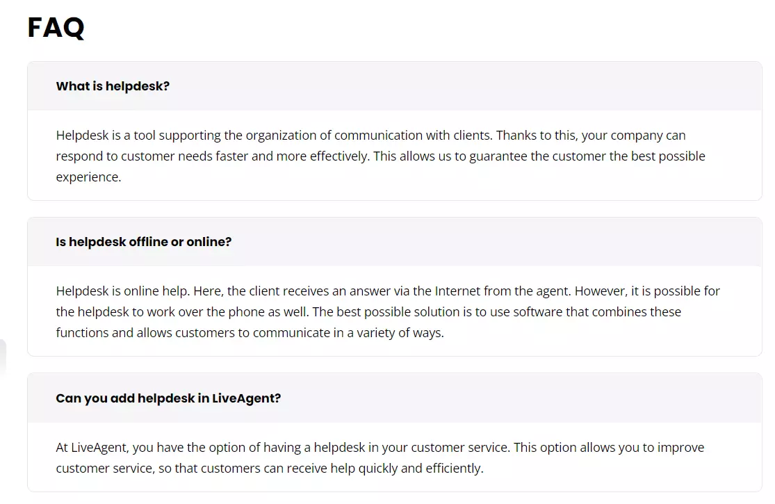 Przykład FAQ LiveAgent