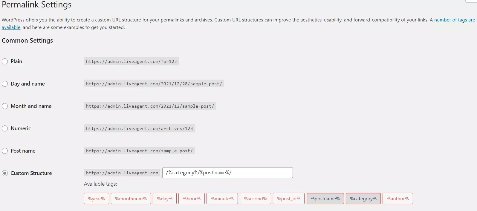 Przykład ustawień linku trwałego