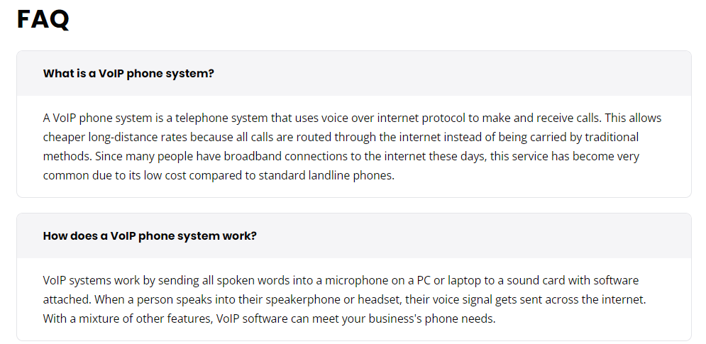 Przykład sekcji FAQ