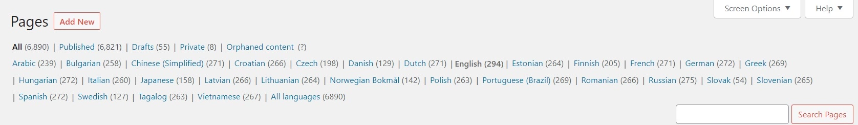 Przykład języków WP