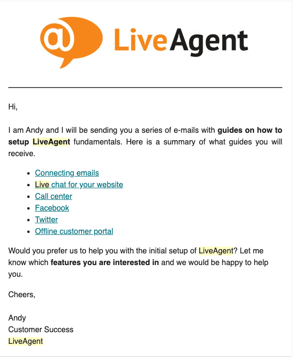 E-mail wdrażania LiveAgent