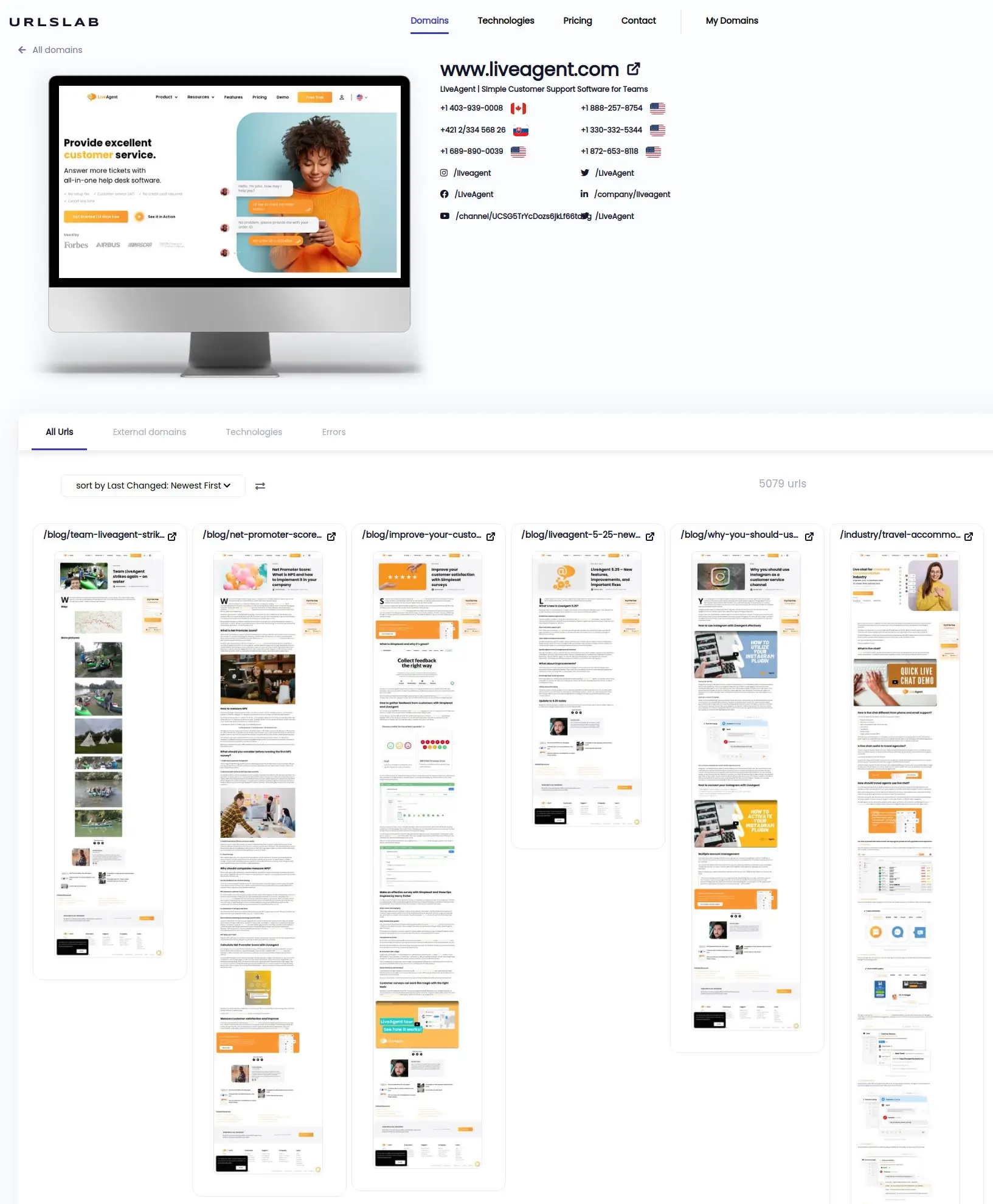 Szybki przegląd zrzutów ekranu strony internetowej