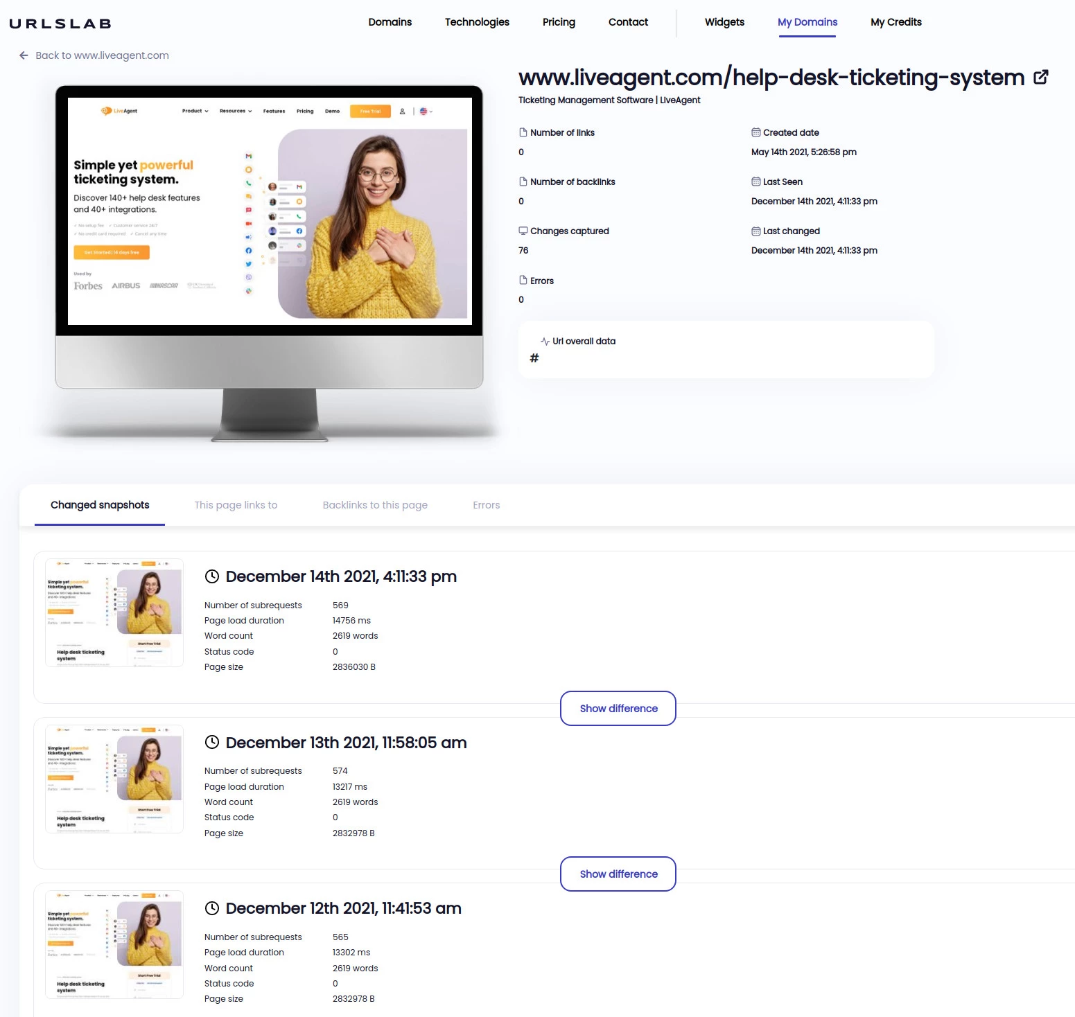 Uzyskaj zrzut ekranu każdej strony na Twojej stronie codziennie