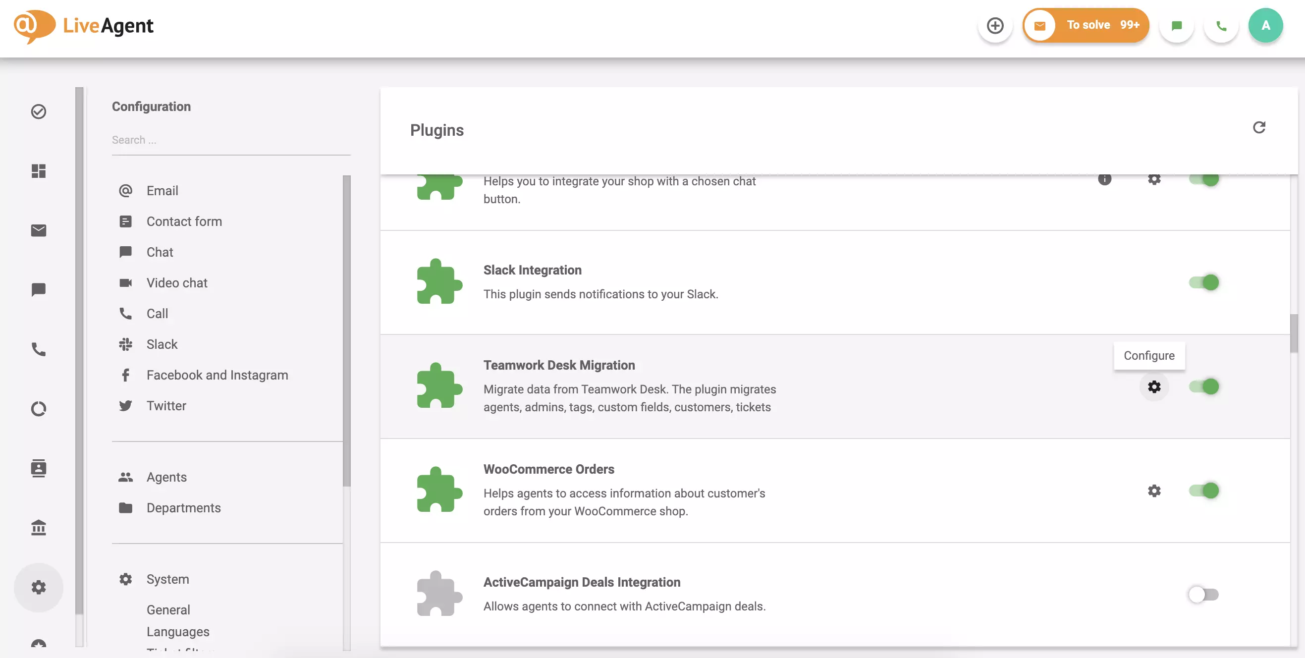 Kliknij na konfigurację w aktywnej wtyczce