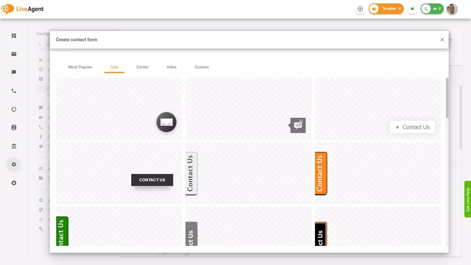 Boczny formularz kontaktowy LiveAgent