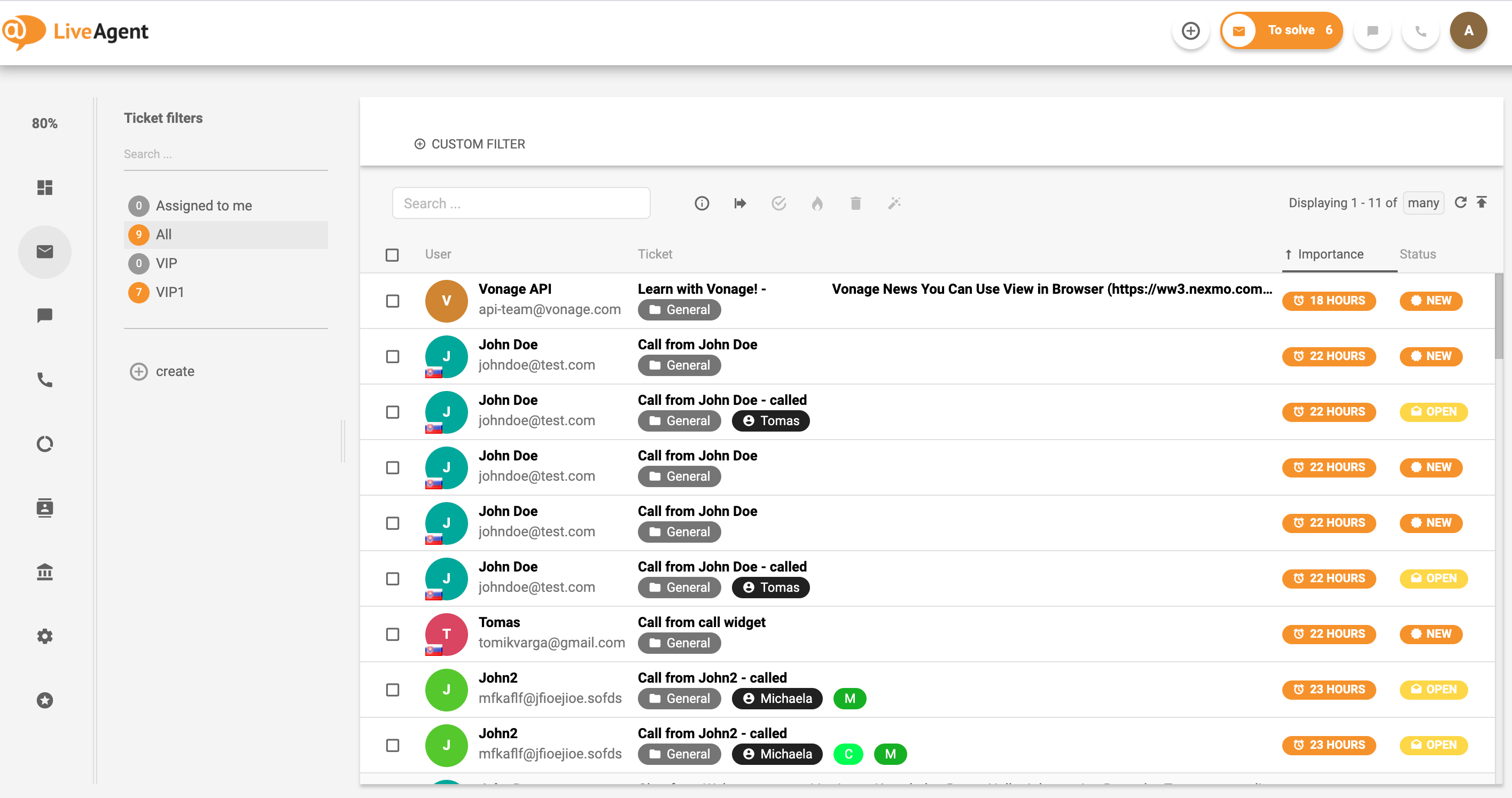 LiveAgent - Wszystkie zgłoszenia - Uniwersalna skrzynka odbiorcza