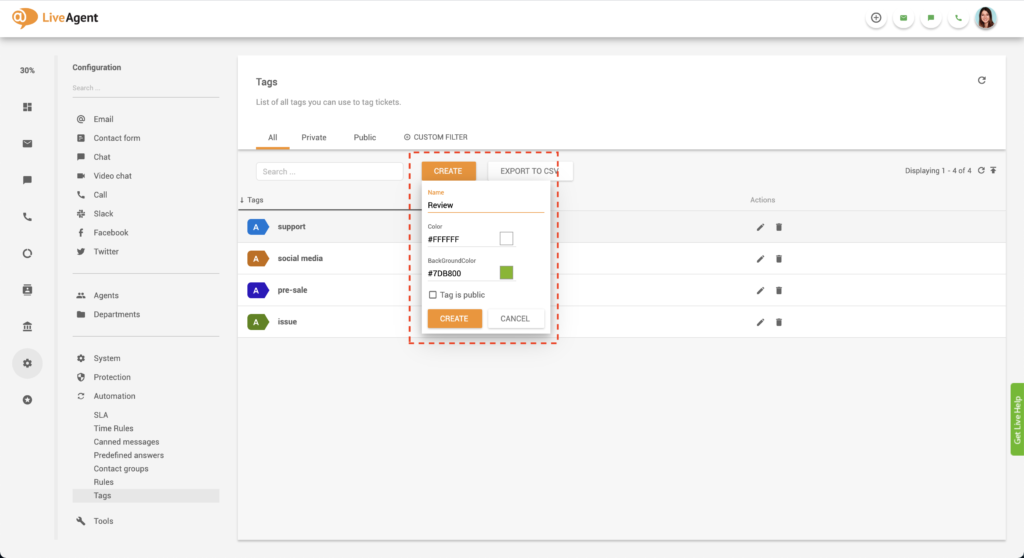 Tworzenie niestandardowych etykiet w LiveAgent
