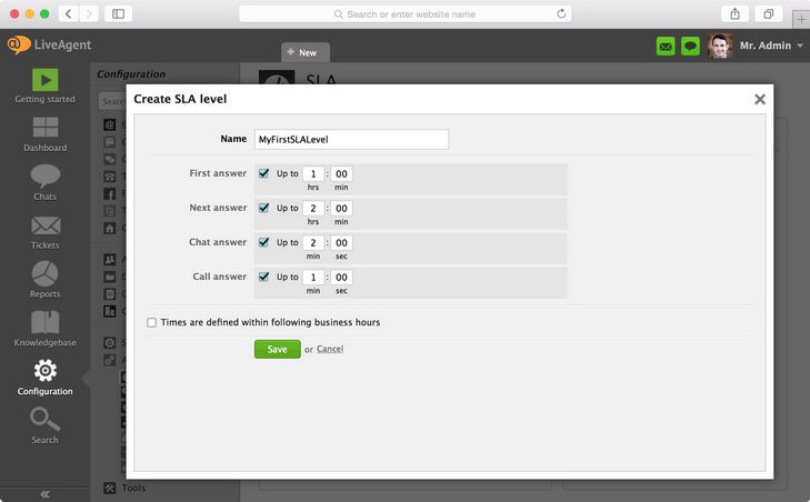 Jak utworzyć poziom SLA i zdefiniować żądane akcje