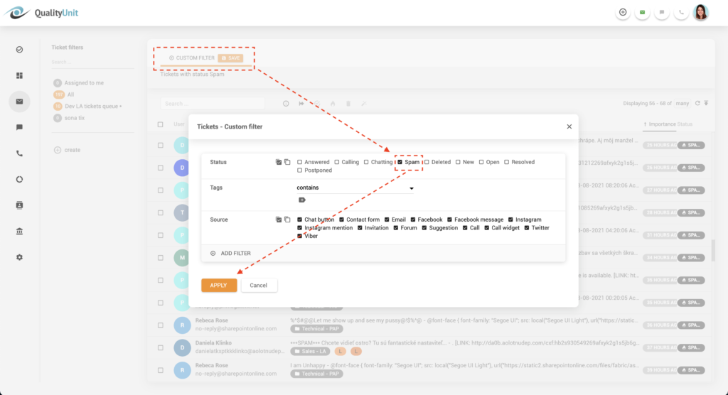 Filtr spamu w LiveAgent
