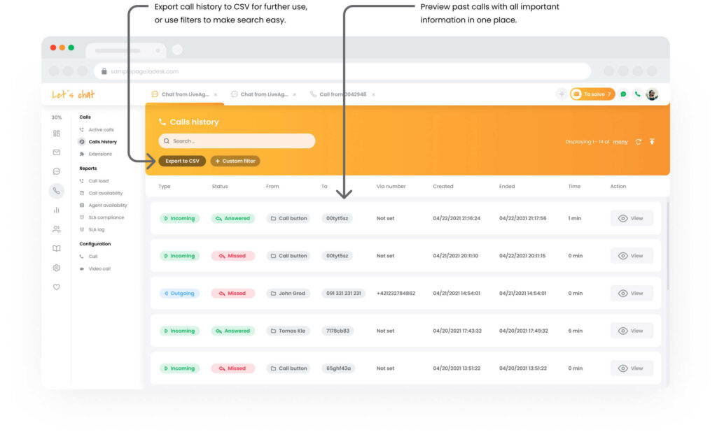 Historia rozmów call center w LiveAgent