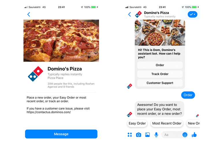 Czat na żywo Domino's Pizza Messenger do zamawiania