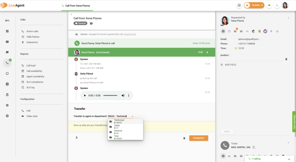 Call transfer attended
