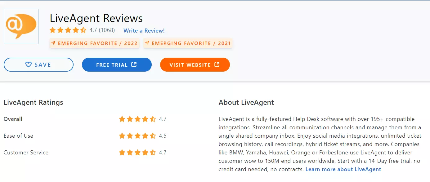 Recenzja LiveAgent Capterra 2022