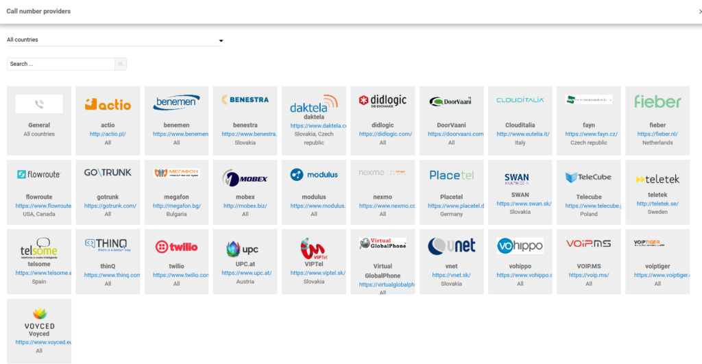 Lista dostawców numerów połączeń