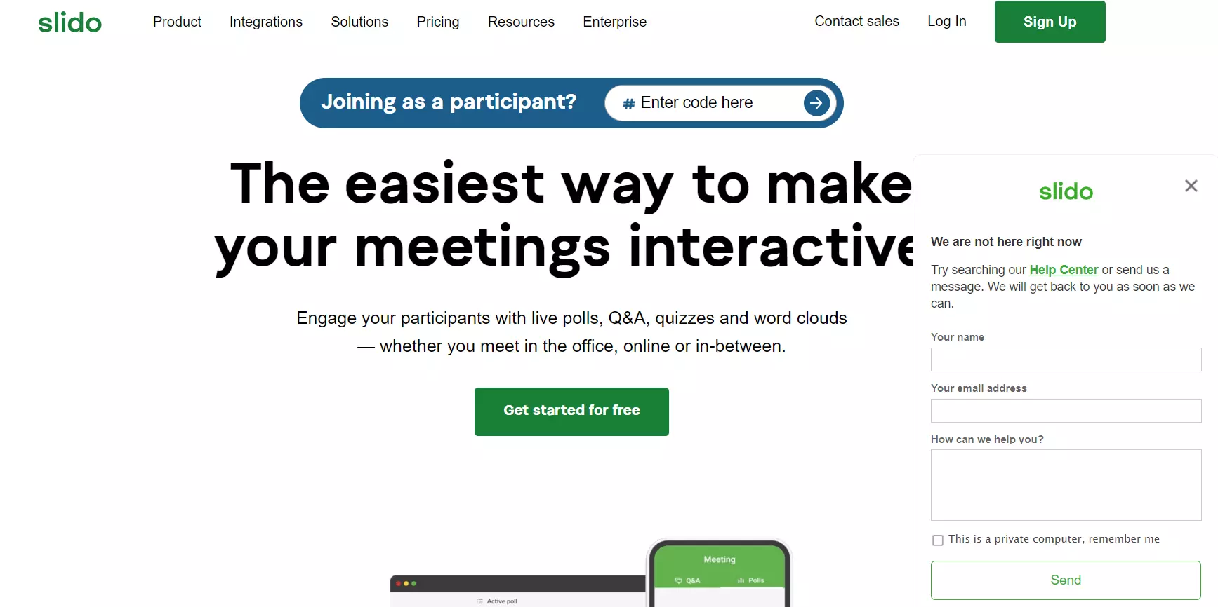 Strona główna Slido z ich chatboxem