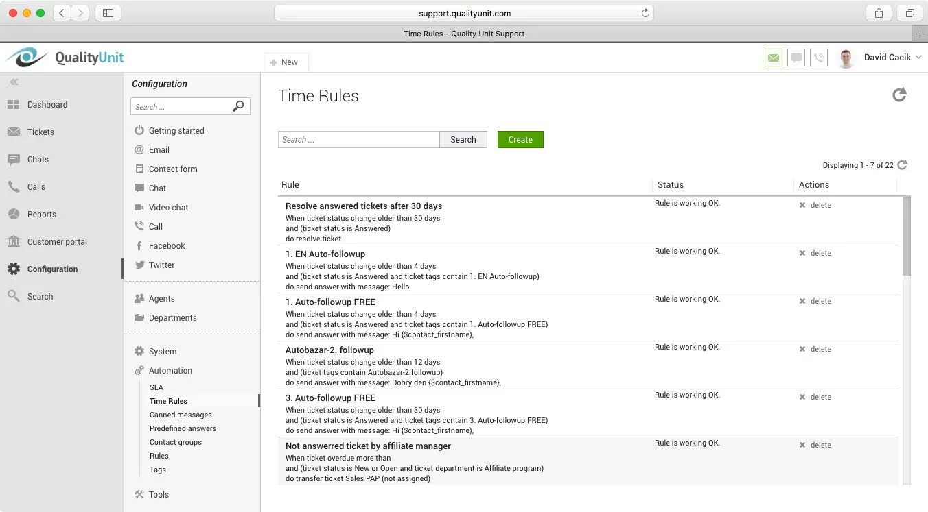 LiveAgent reguły czasowe