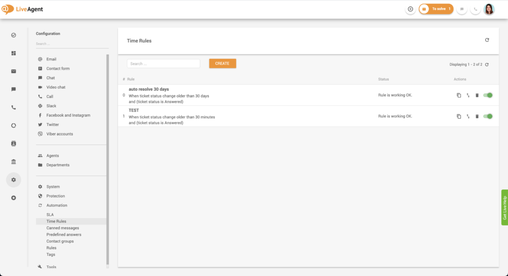 Przykład aktywnych reguł czasowych