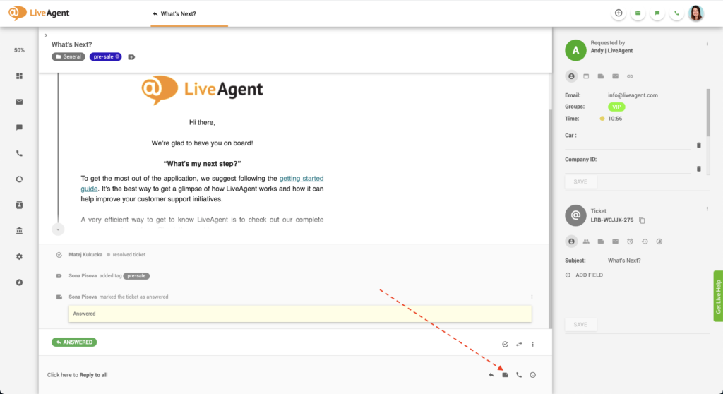 Add note button in LiveAgent