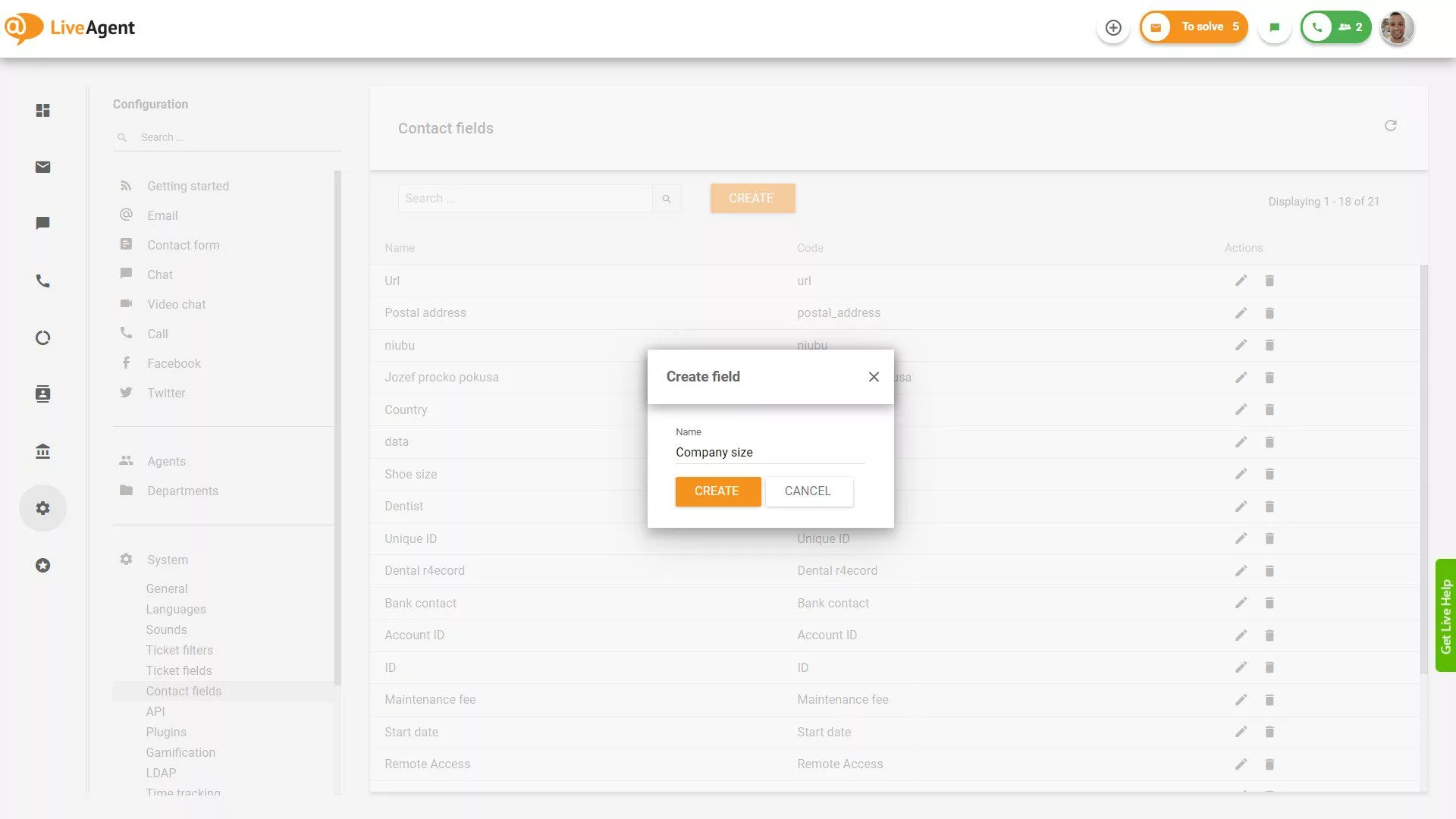 Dodawanie ustawień pól kontaktu