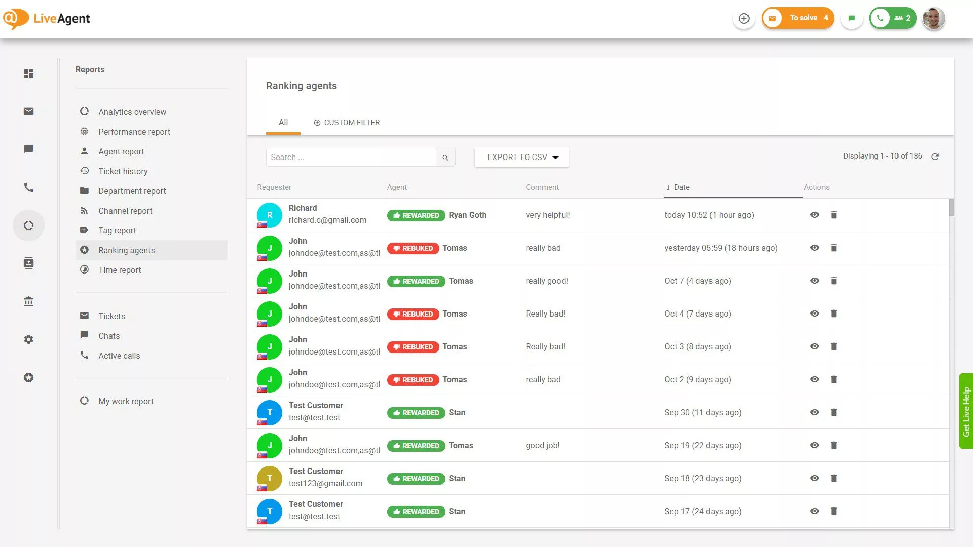 Przegląd rankingu agentów w raportach