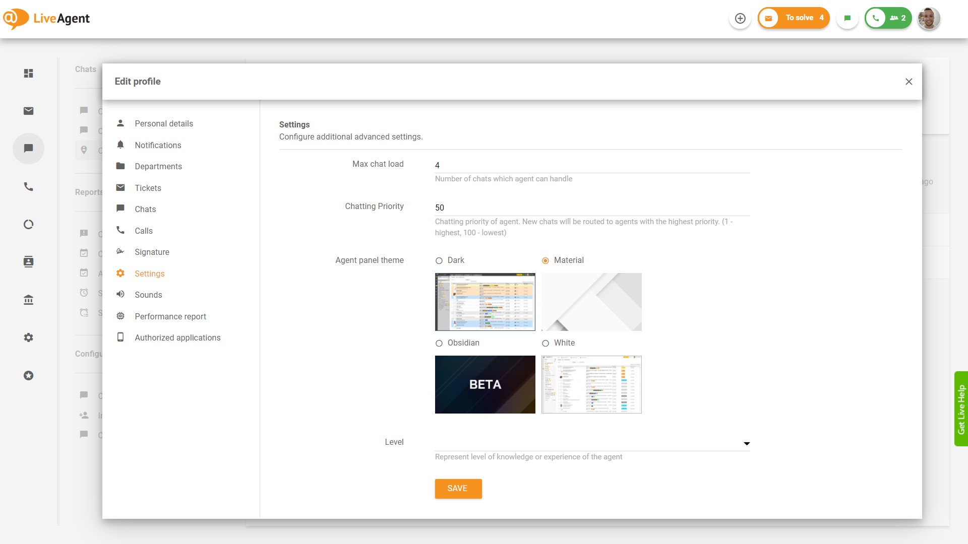 Ustawienia agenta w LiveAgent