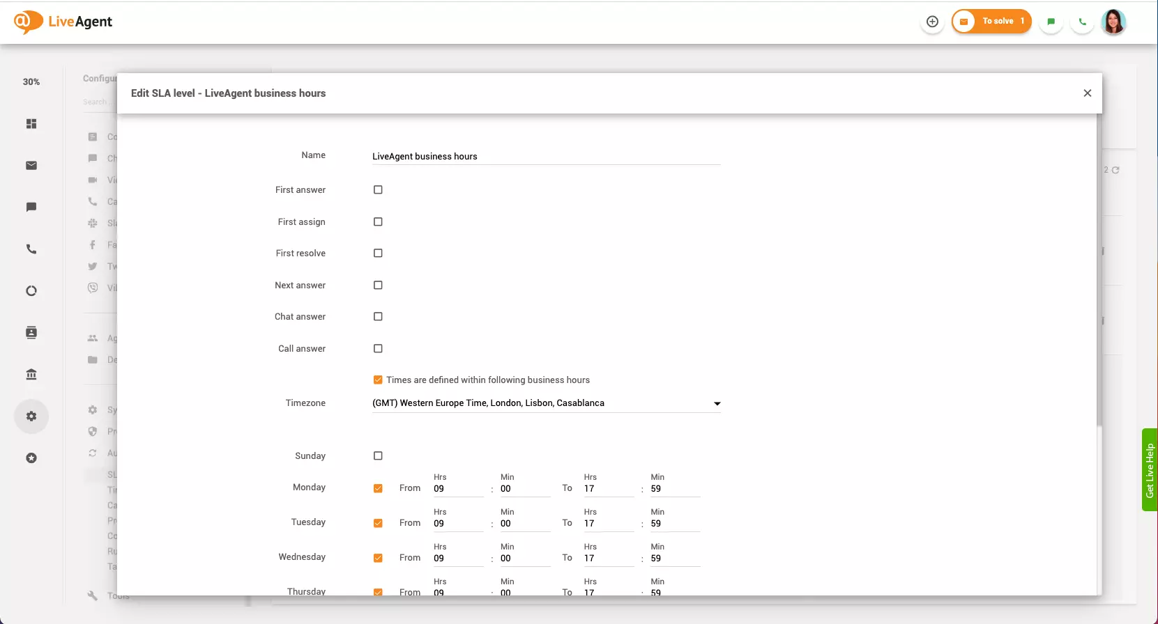 Konfiguracja godzin pracy