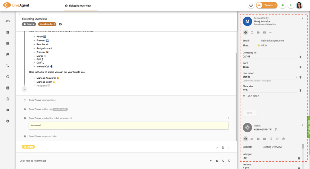 Przykład CRM w LiveAgent