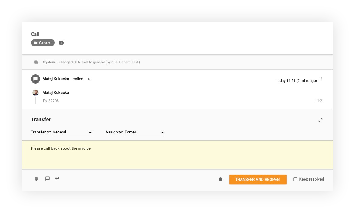Funkcja transferu połączeń w LiveAgent