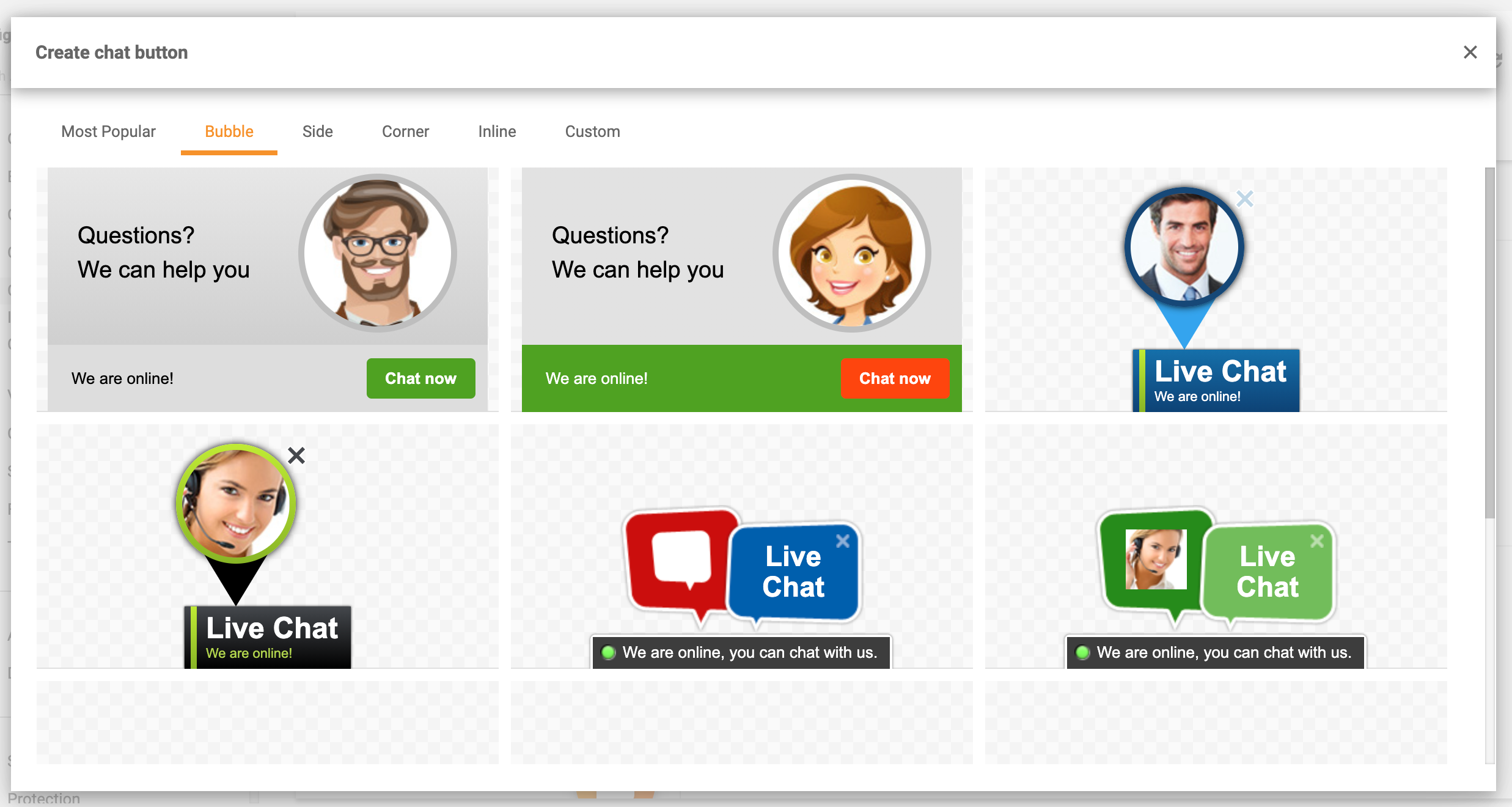 Bąbelkowe przyciski czatu