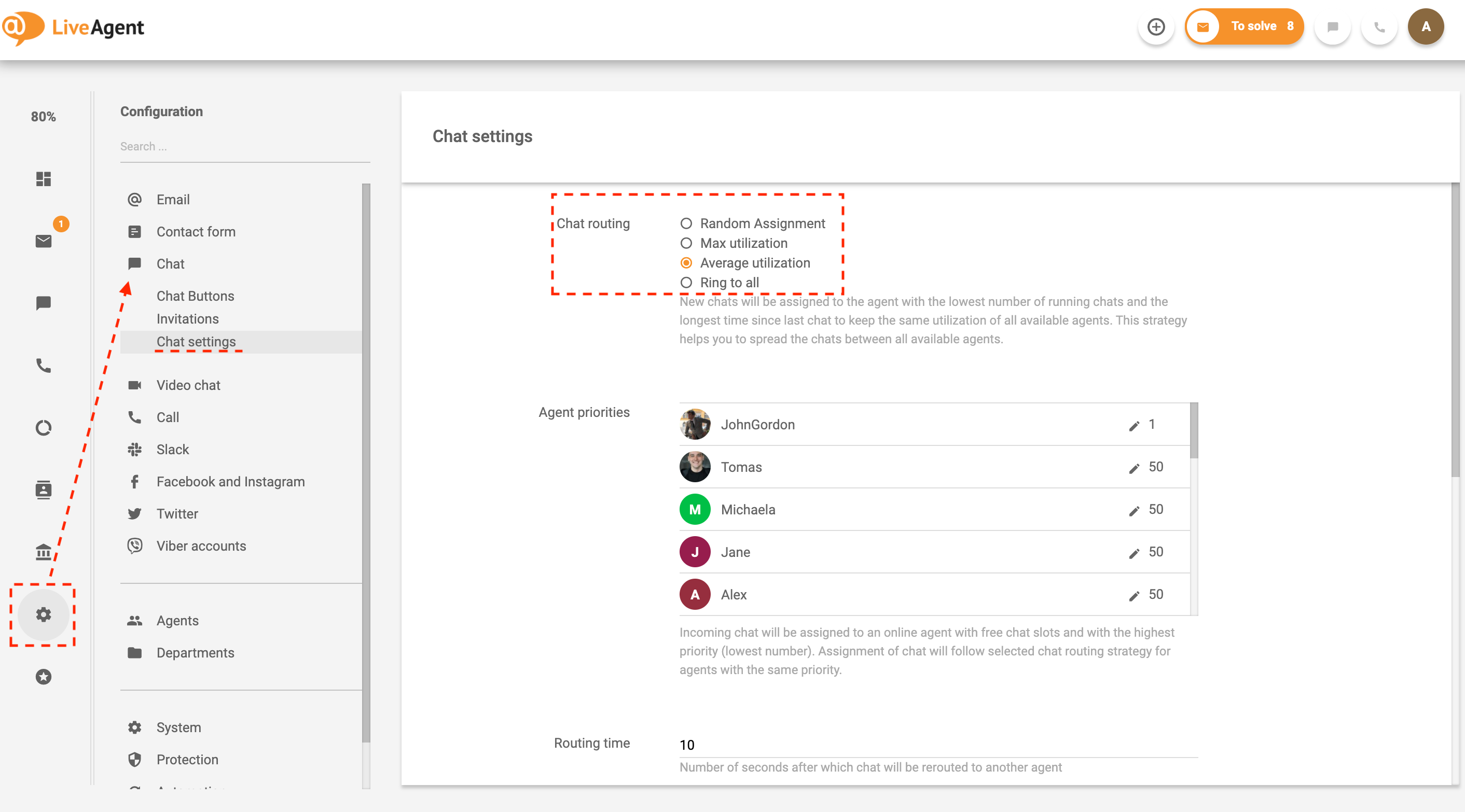 Funkcja dystrybucji czatów w LiveAgent