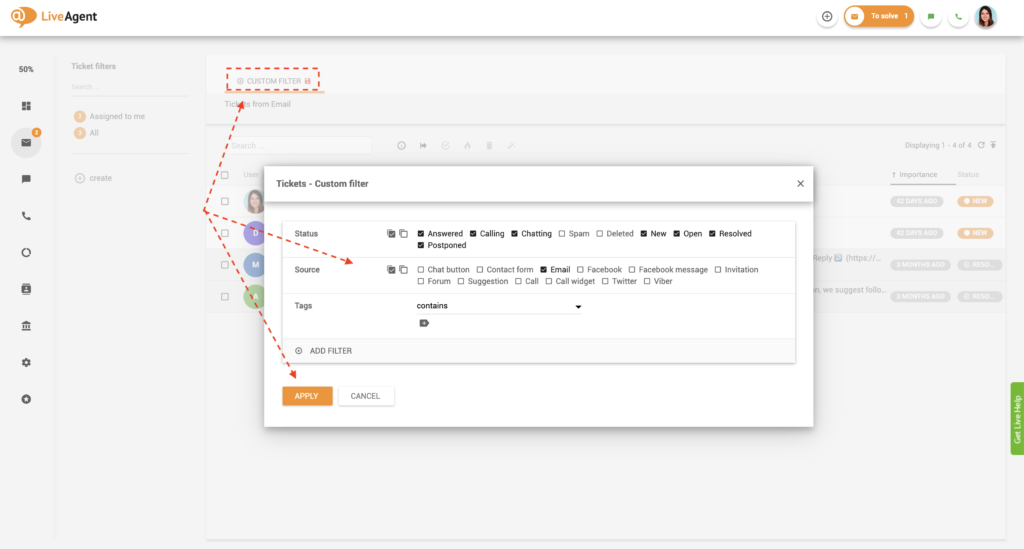 Opcje filtru niestandardowego