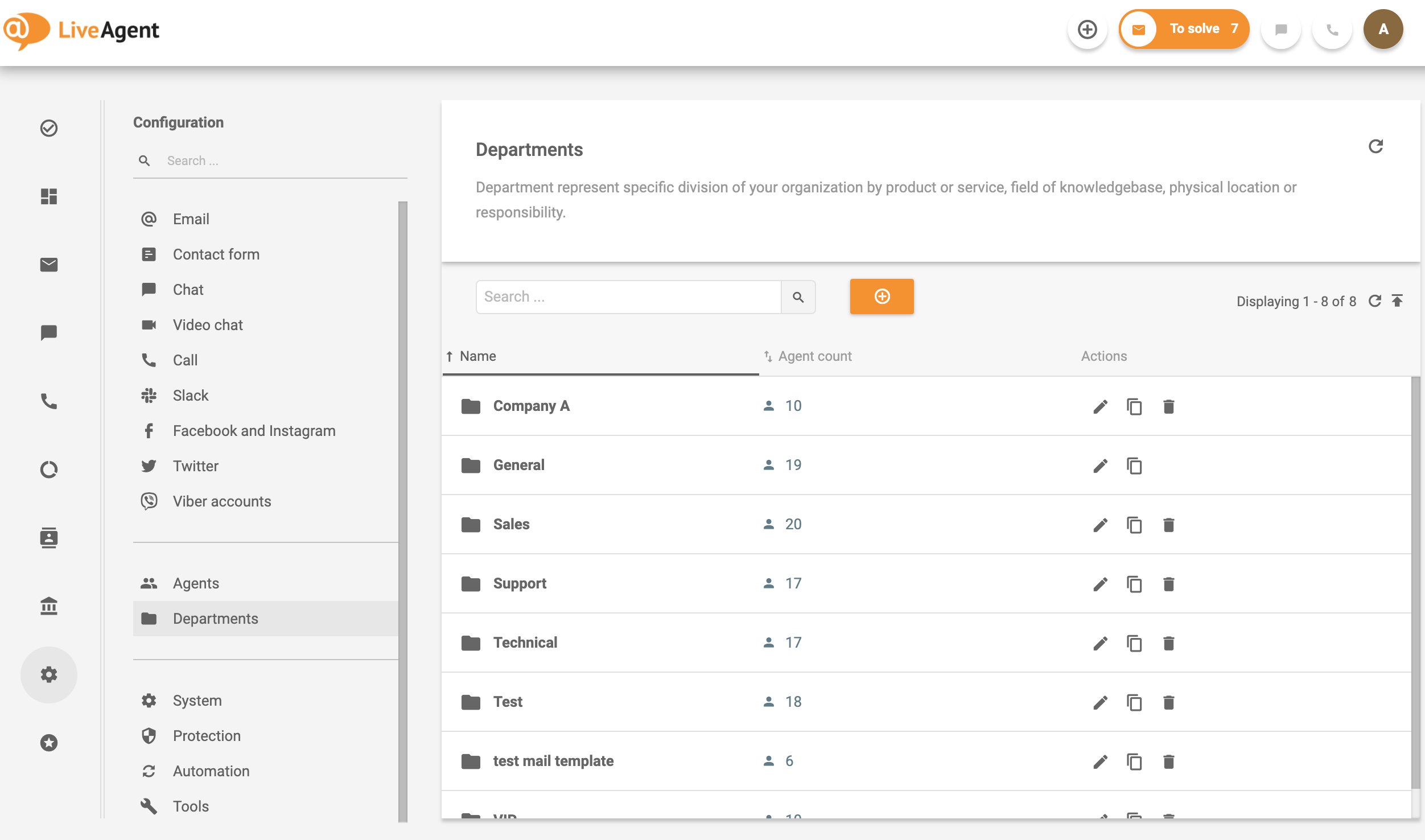 Departamenty w LiveAgent