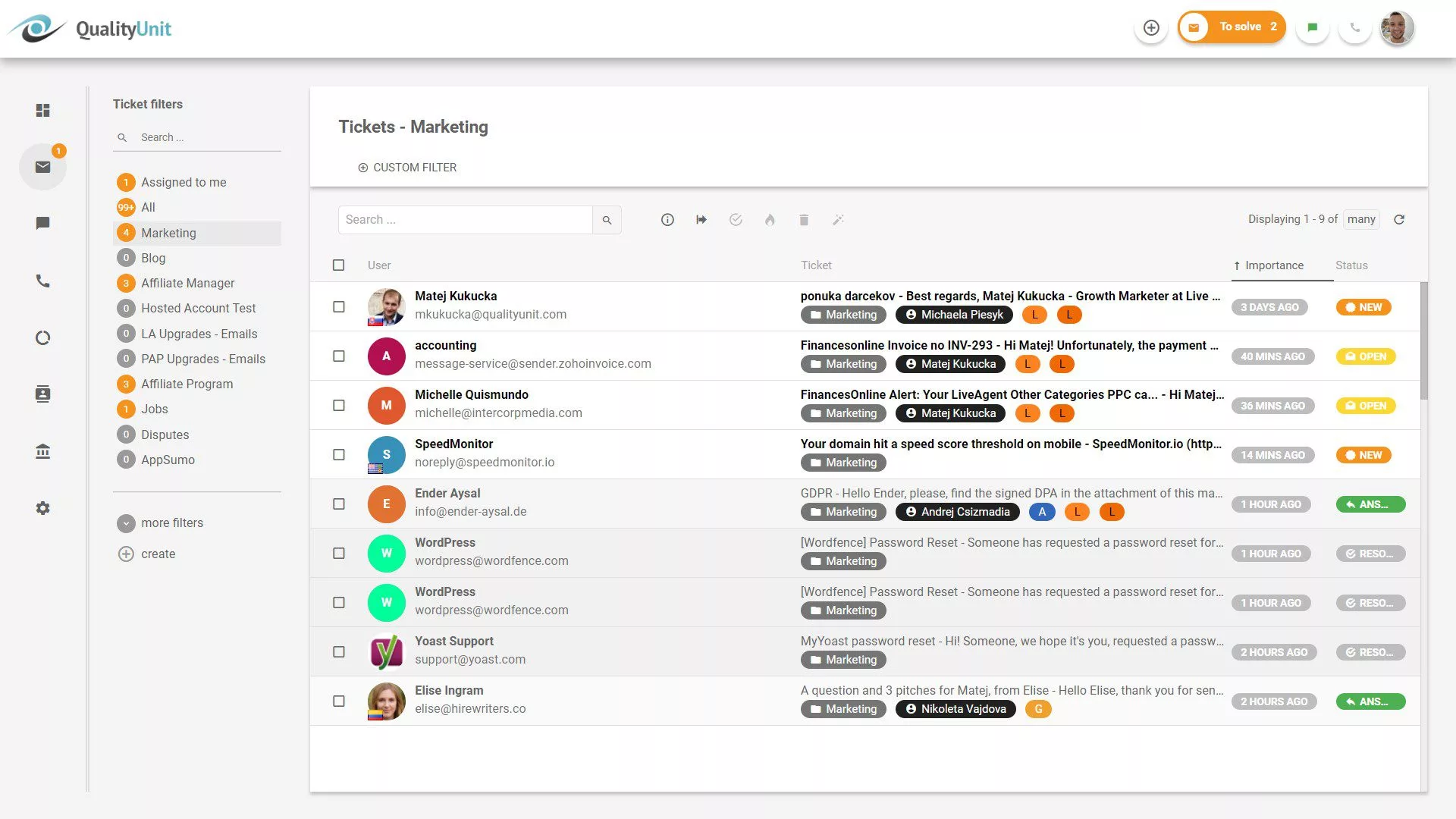 Pulpit nawigacyjny ticketingu LiveAgent