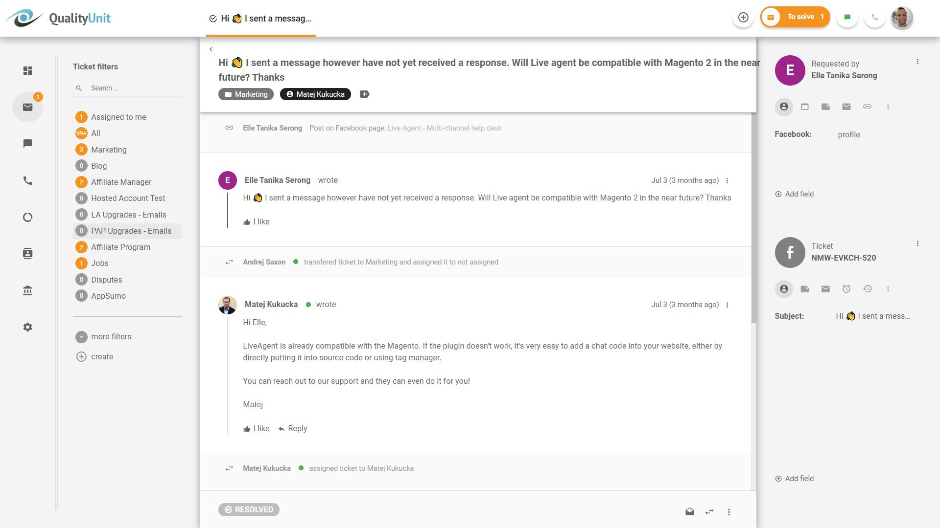 Odpowiadanie na posty na Facebooku z LiveAgent